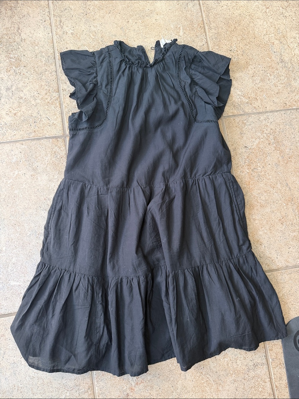 Treasure & Bond Black Ruffle Sleeve Tiered Dress